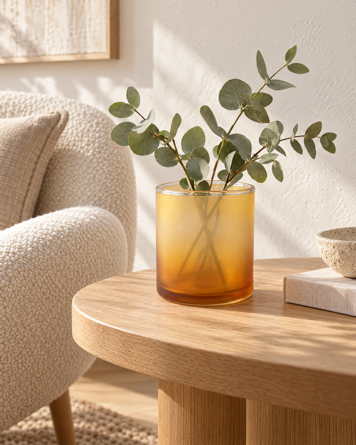 Honey Haze Amber-to-Honey Gradient Wide Cylinder Decorative Vase with a Soft Translucent Look for Warm Modern Interiors