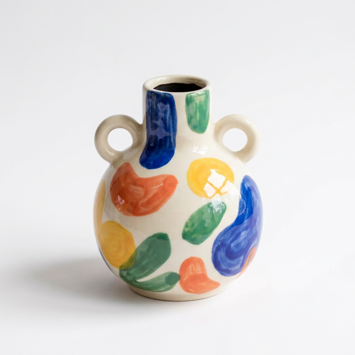 Chromatic Muse Colorful Abstract Decorative Vase with Sculptural Twin Handles for Joyful Modern Interiors